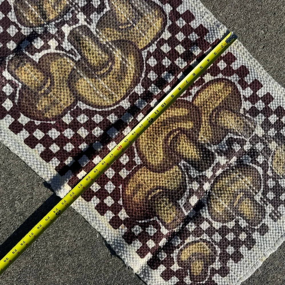 Vintage 70s 80s Mushroom Rug 40x23 Woven Brown Checkered